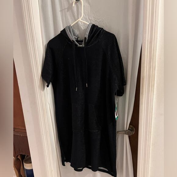 Marc NY Andrew Marc black hooded shift dress with kangaroo pockets size xl - Picture 2 of 8